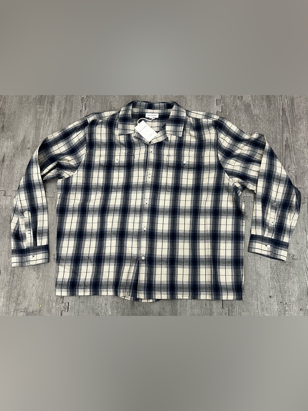 Free Assembly Men's 3XL Blue White Plaid Long Sleeve Button-Up Shirt Pockets